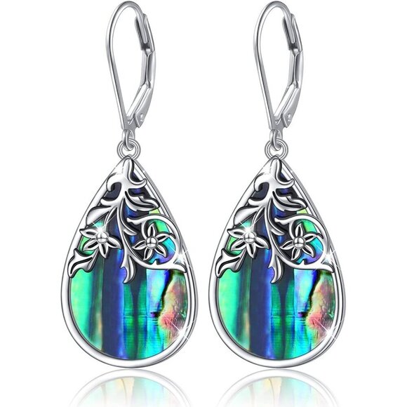 Jewelry - Sterling Silver Leverback Dangle Earring Women Teardrop Filigree 14K Gold Flower